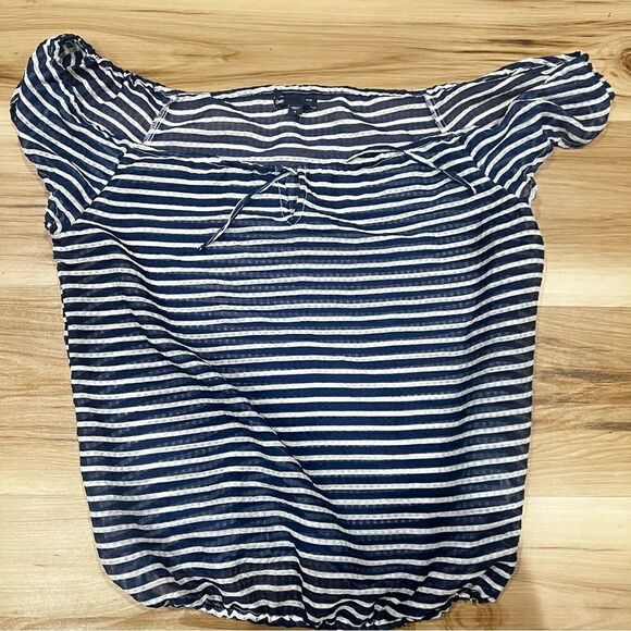 Gap Blue and White Banded Off the Shoulder Striped Blouse Womens Small - Picture 1 of 4